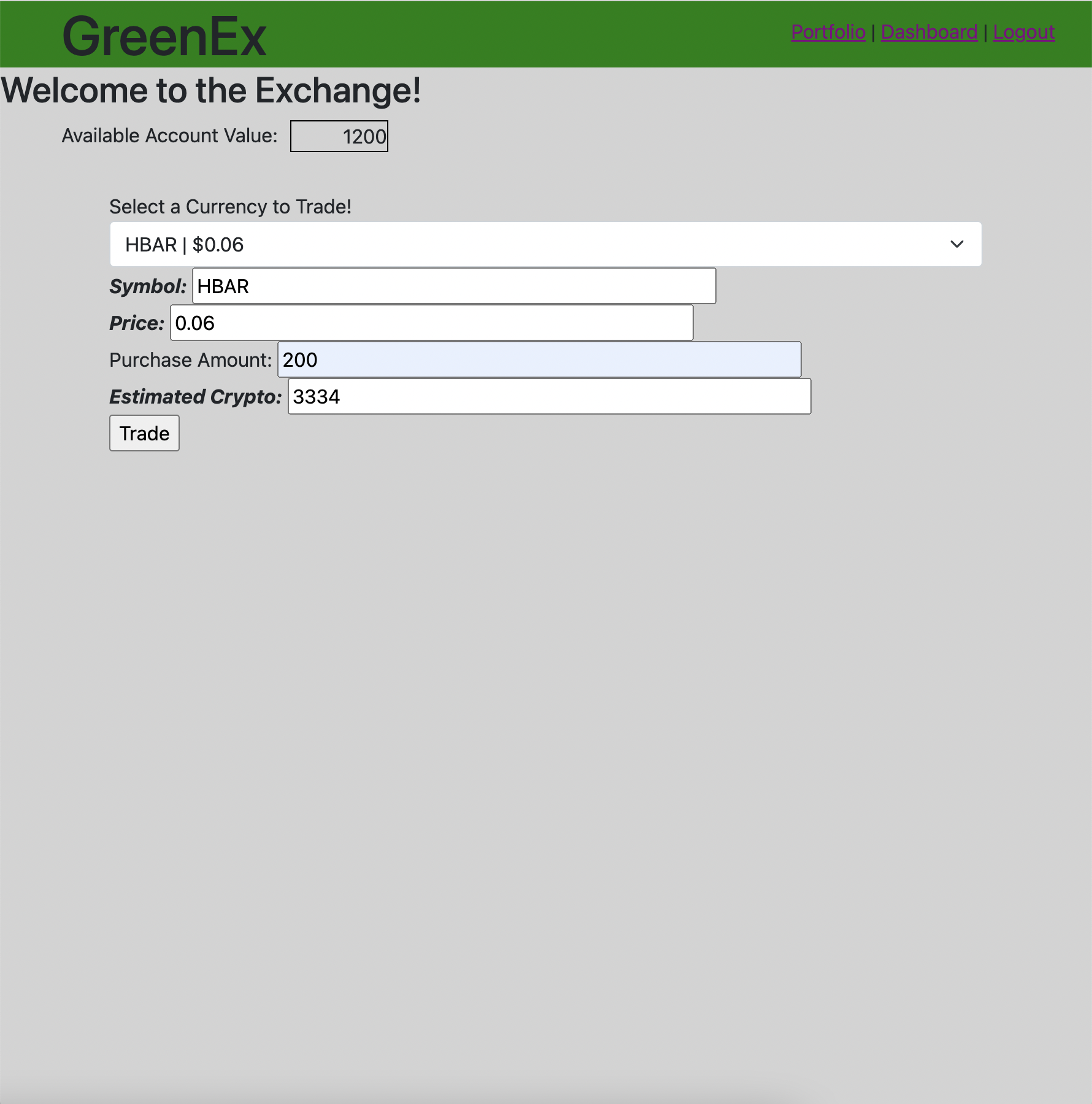 Green Exchange Exchange Page